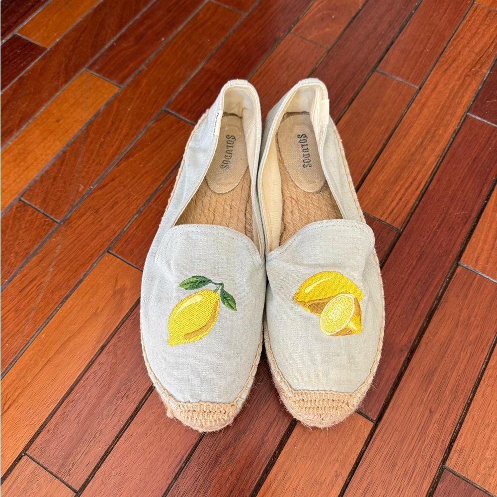 Soludos Smoking Espadrilles - Light Blue Lemon Embroidered